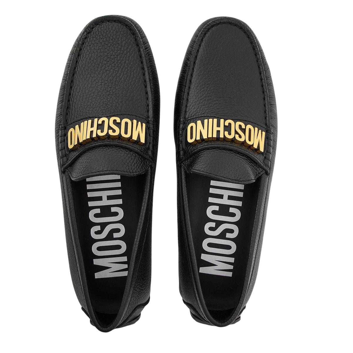 Black - Side - Moschino Childrens-Kids Embossed Logo Flat Sliders