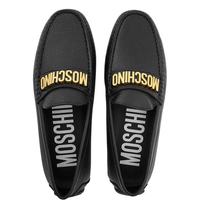Black - Side - Moschino Childrens-Kids Embossed Logo Flat Sliders