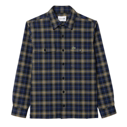 Navy - Front - Lacoste Mens Checked Oversized Overshirt