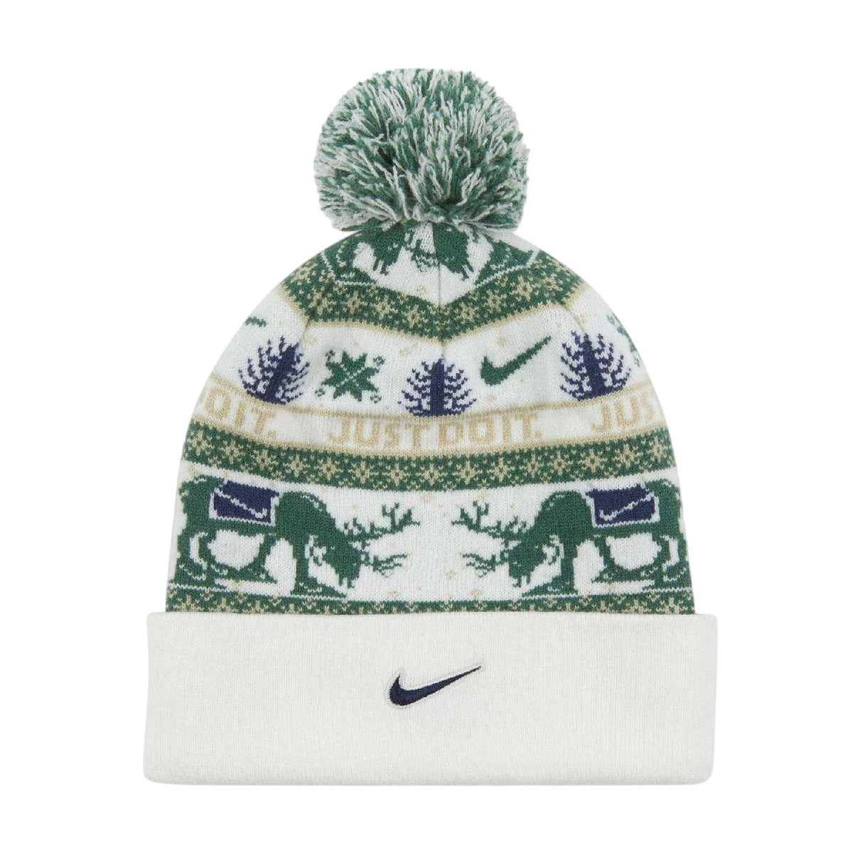 White-Fir Green-Brown - Front - Nike Peak Reindeer Bobble Hat