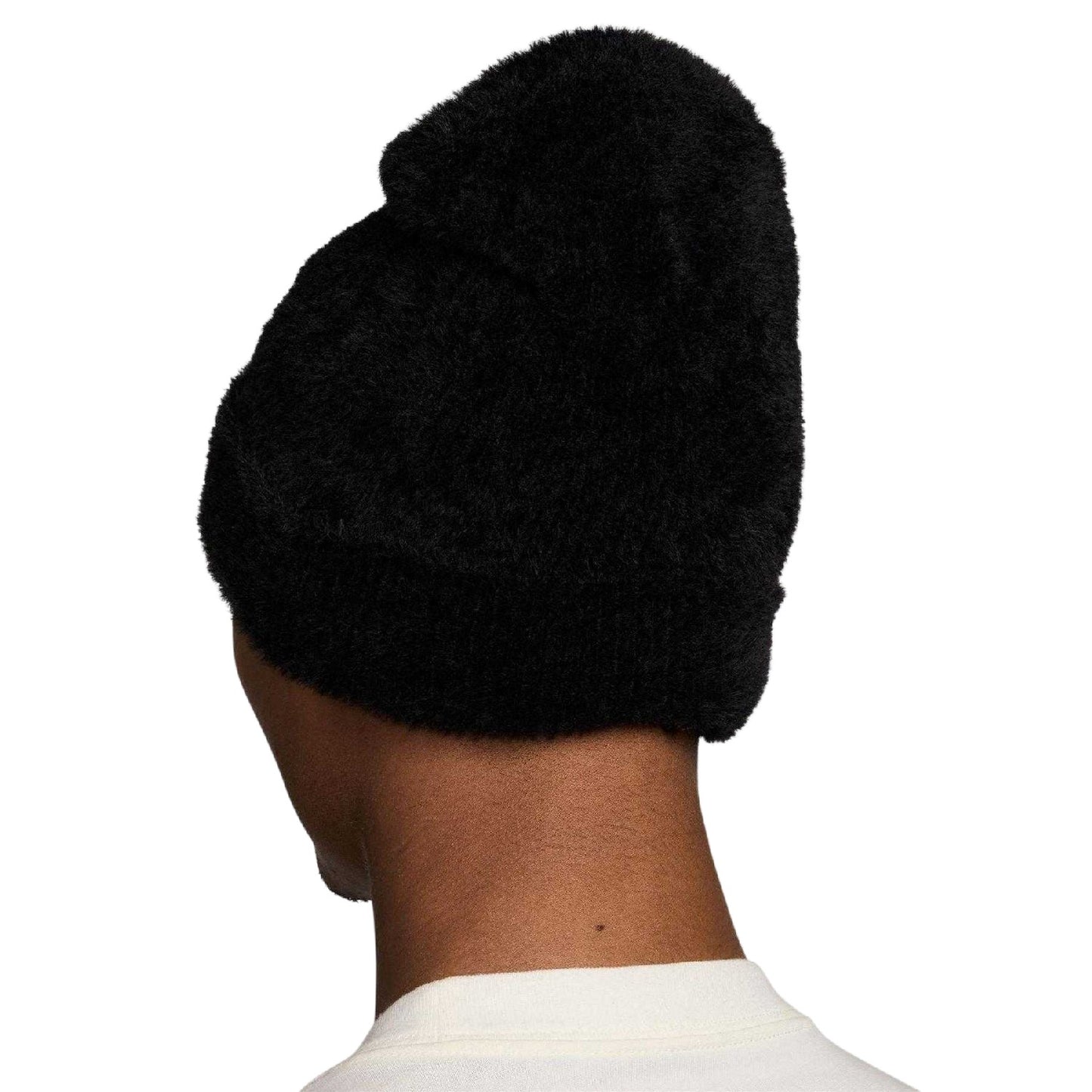Black - Back - Nike Mens Peak Embroidered Logo Fuzzy Beanie