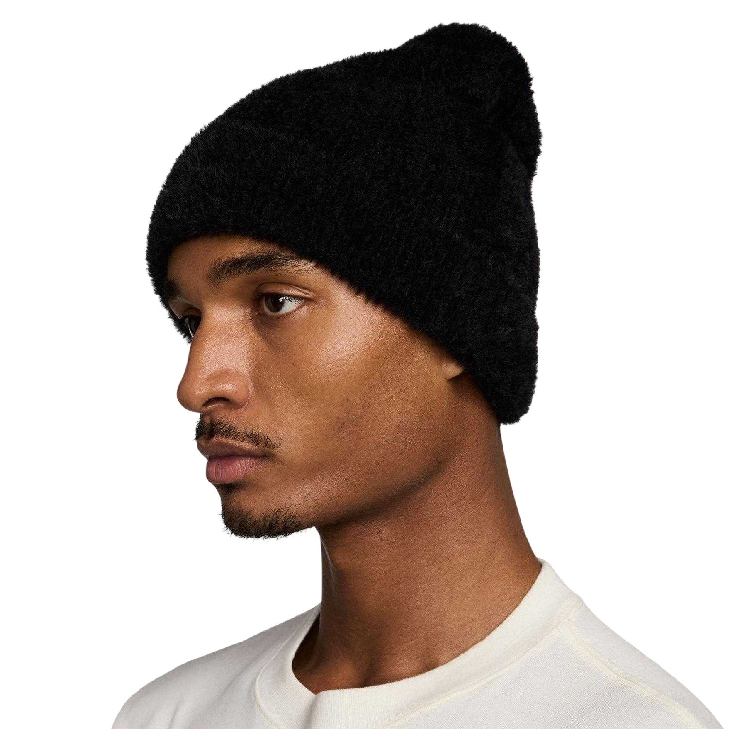 Black - Side - Nike Mens Peak Embroidered Logo Fuzzy Beanie