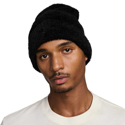 Black - Lifestyle - Nike Mens Peak Embroidered Logo Fuzzy Beanie