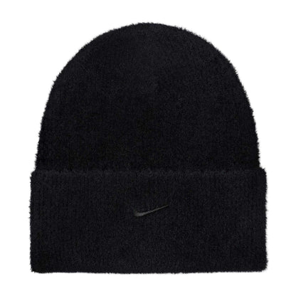 Black - Front - Nike Mens Peak Embroidered Logo Fuzzy Beanie