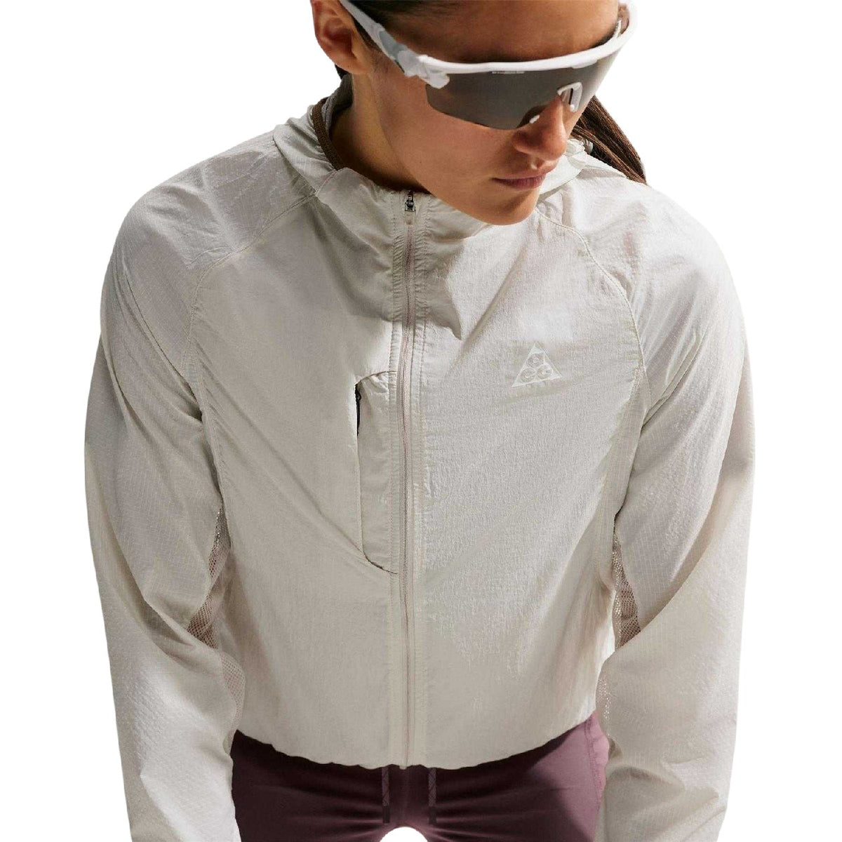 Brown-White - Side - Nike Womens-Ladies ACG Running Hooded Jacket