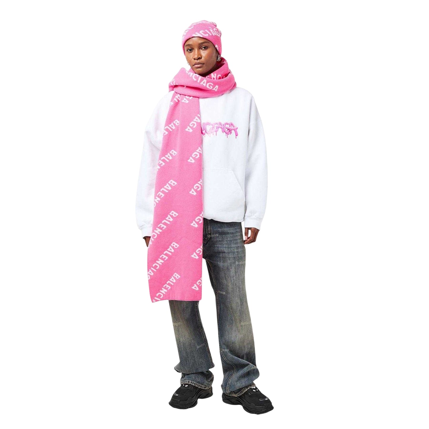 Pink-White - Lifestyle - Balenciaga All Over Logo Knitted Beanie