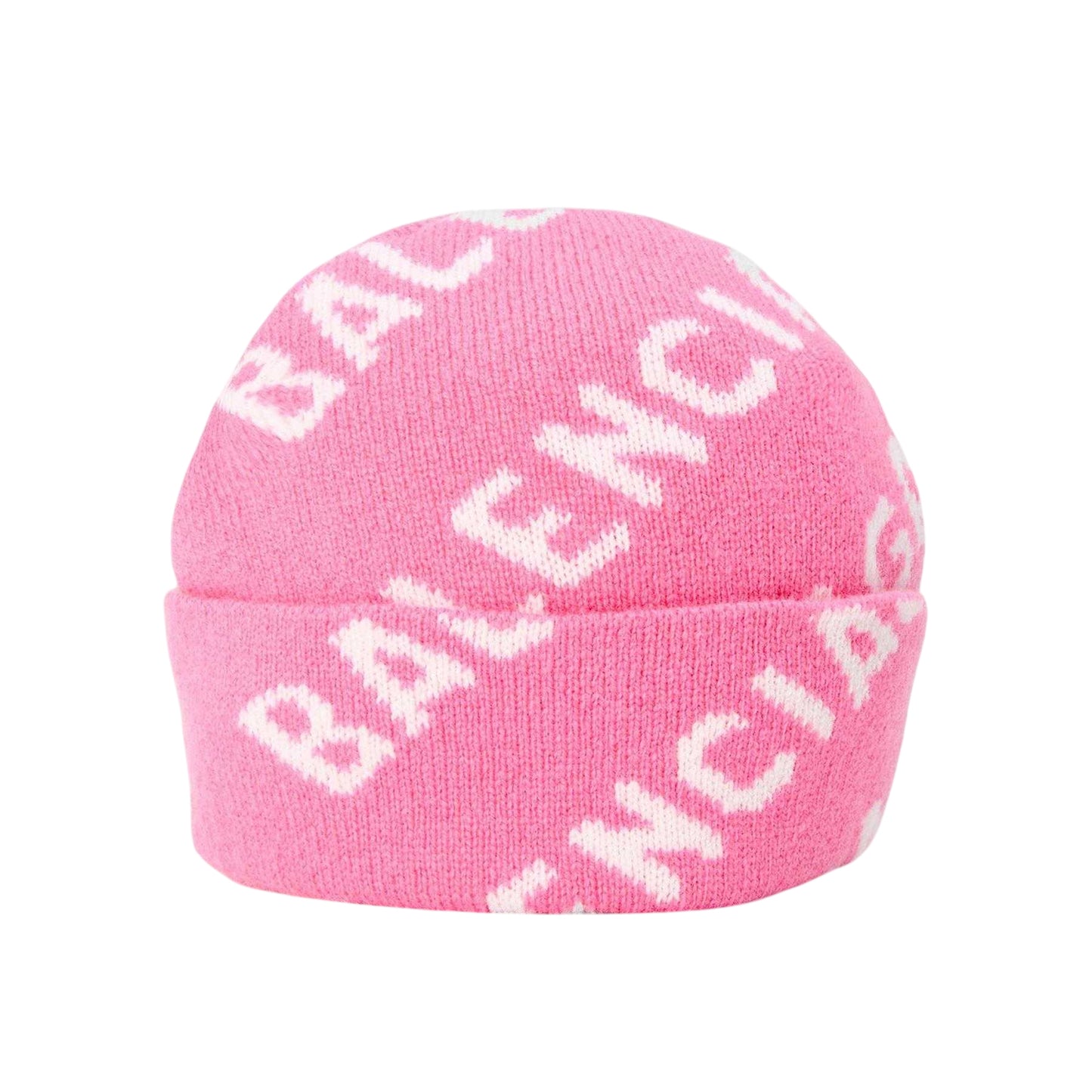 Pink-White - Front - Balenciaga All Over Logo Knitted Beanie