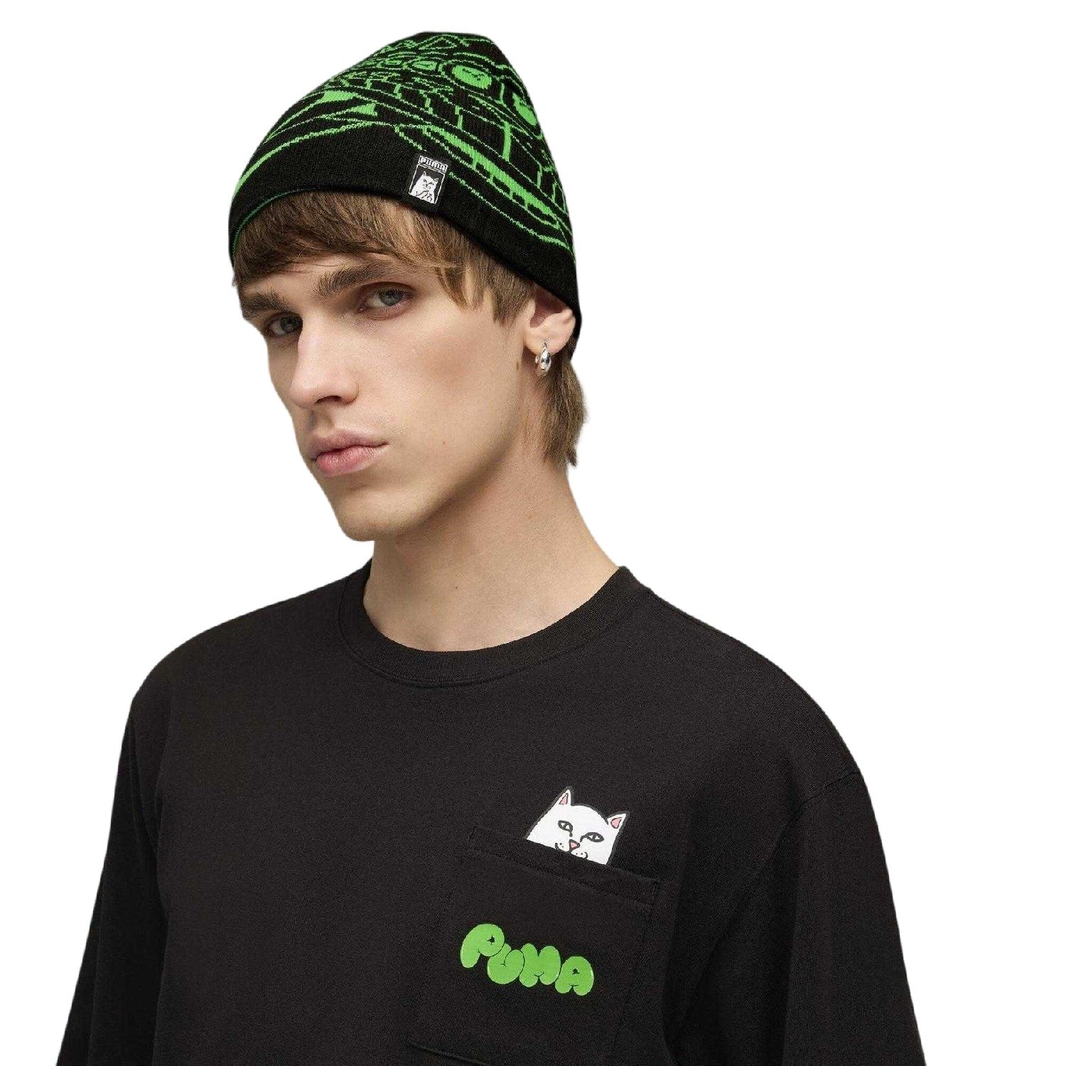 Black-Green - Side - Puma Snug Fit Beanie