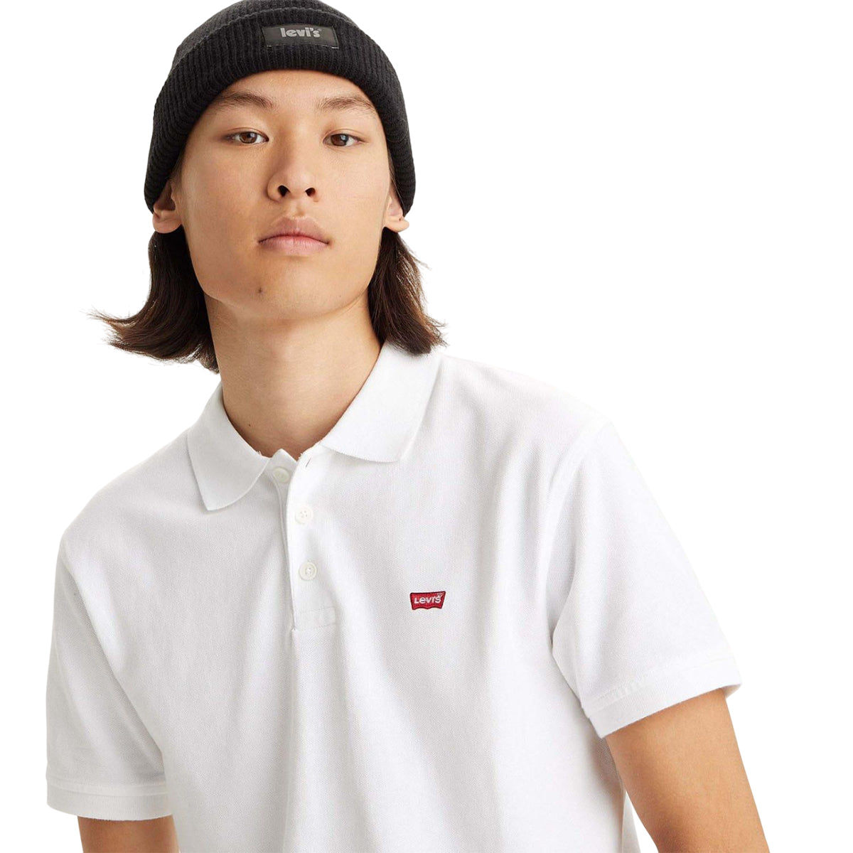White - Side - Levis Mens Classic Housemark Polo Shirt