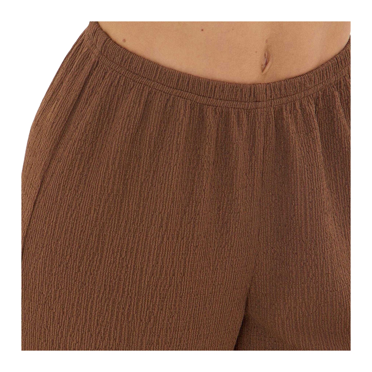 Brown - Back - I Saw It First Womens-Ladies Textured Wide Leg Trousers