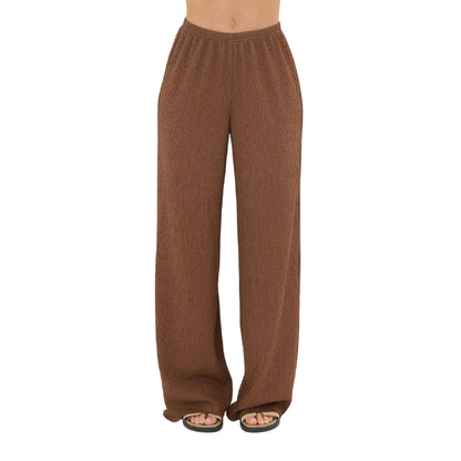 Brown - Front - I Saw It First Womens-Ladies Textured Wide Leg Trousers