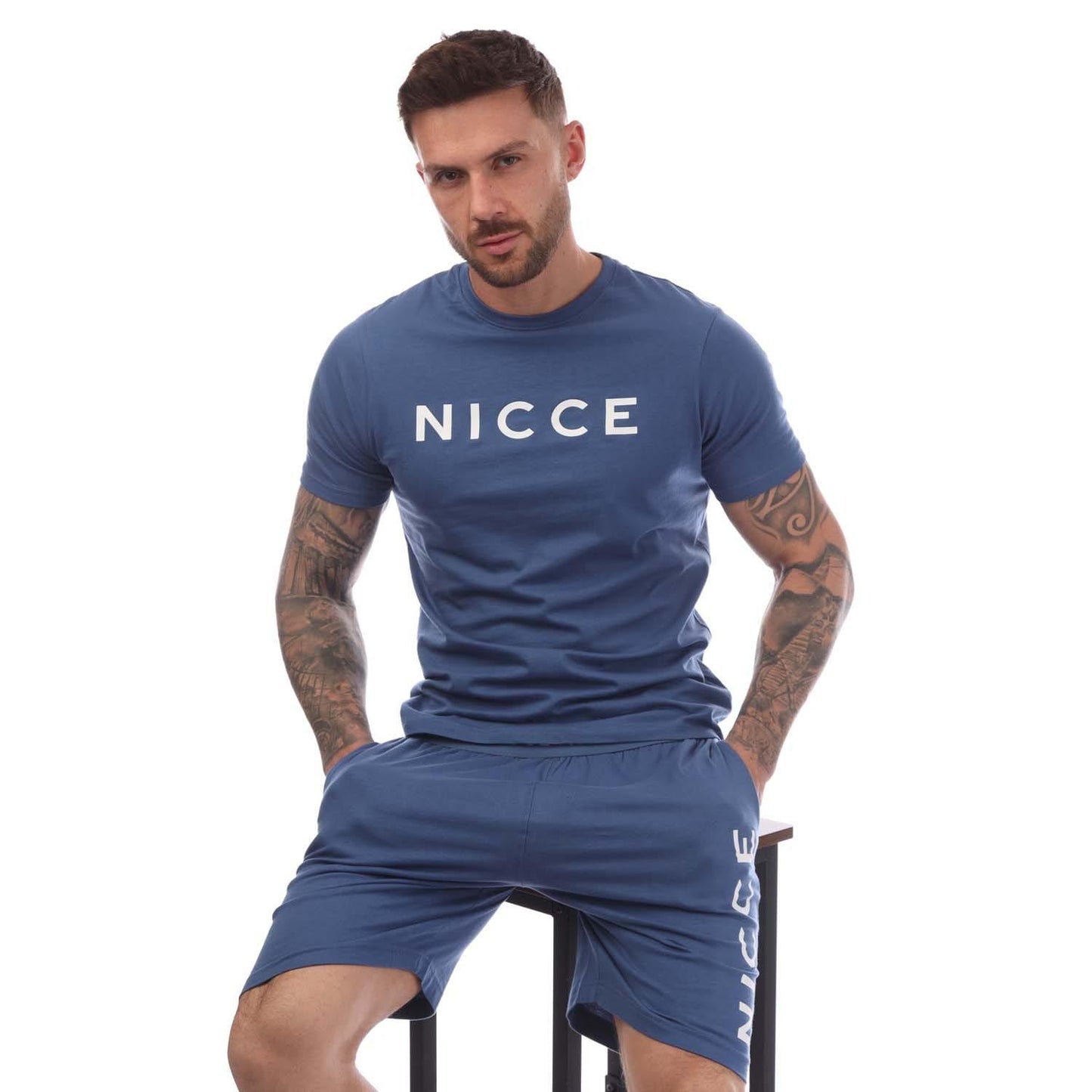 Blue - Lifestyle - Nicce Mens Rowan T-Shirt & Shorts Set Set