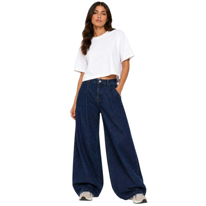 Indigo - Side - I Saw It First Womens-Ladies Denim Wide Leg Jeans