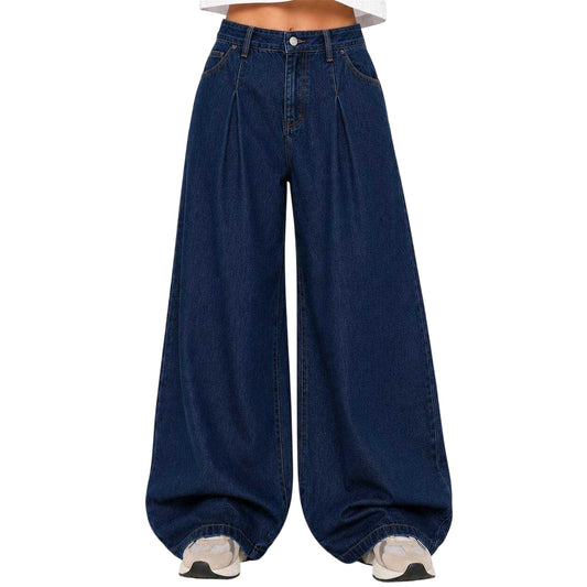 Indigo - Front - I Saw It First Womens-Ladies Denim Wide Leg Jeans