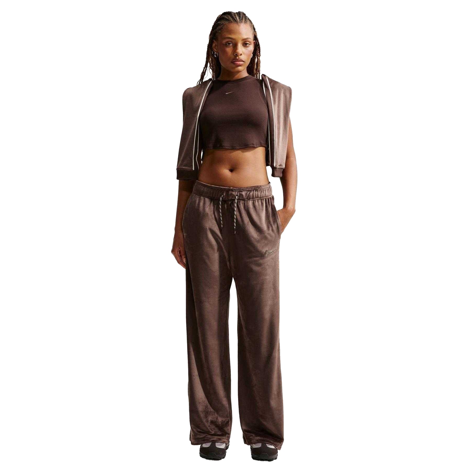 Brown - Lifestyle - Nike Womens-Ladies Velour Wide Leg Trousers