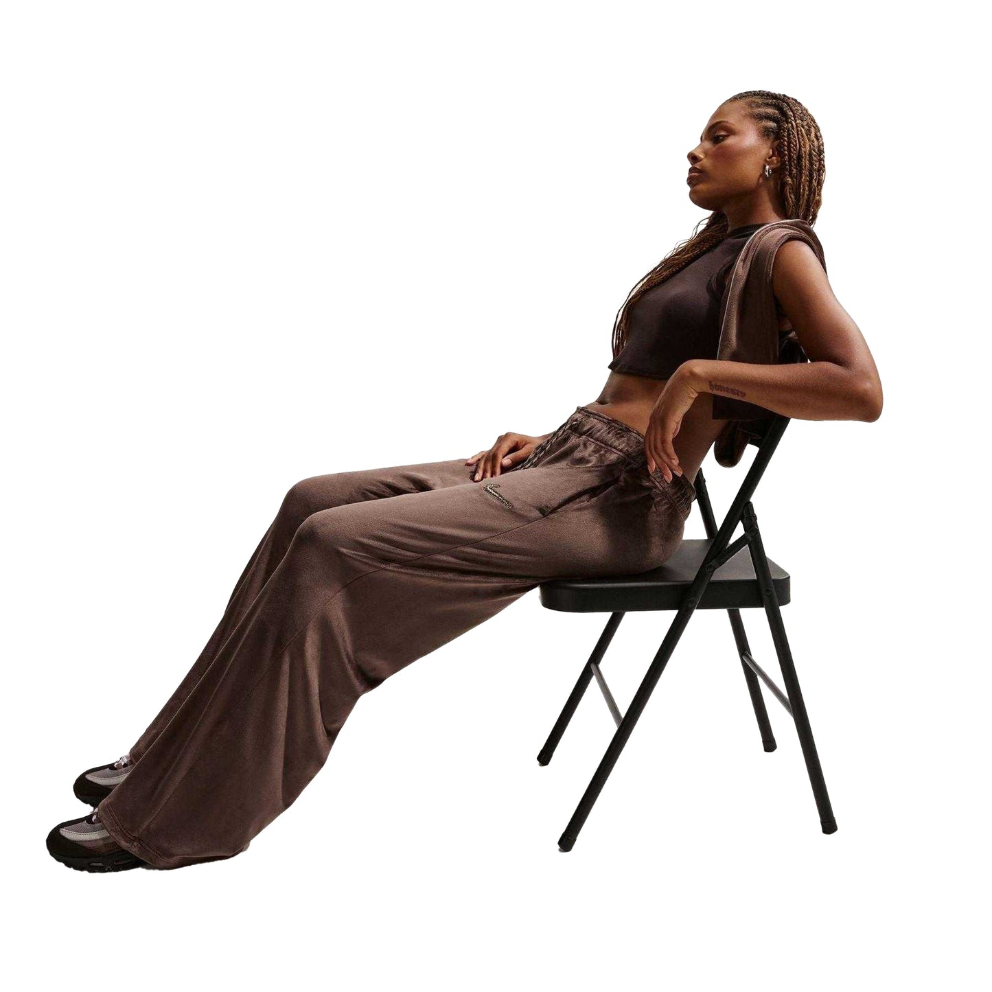 Brown - Pack Shot - Nike Womens-Ladies Velour Wide Leg Trousers