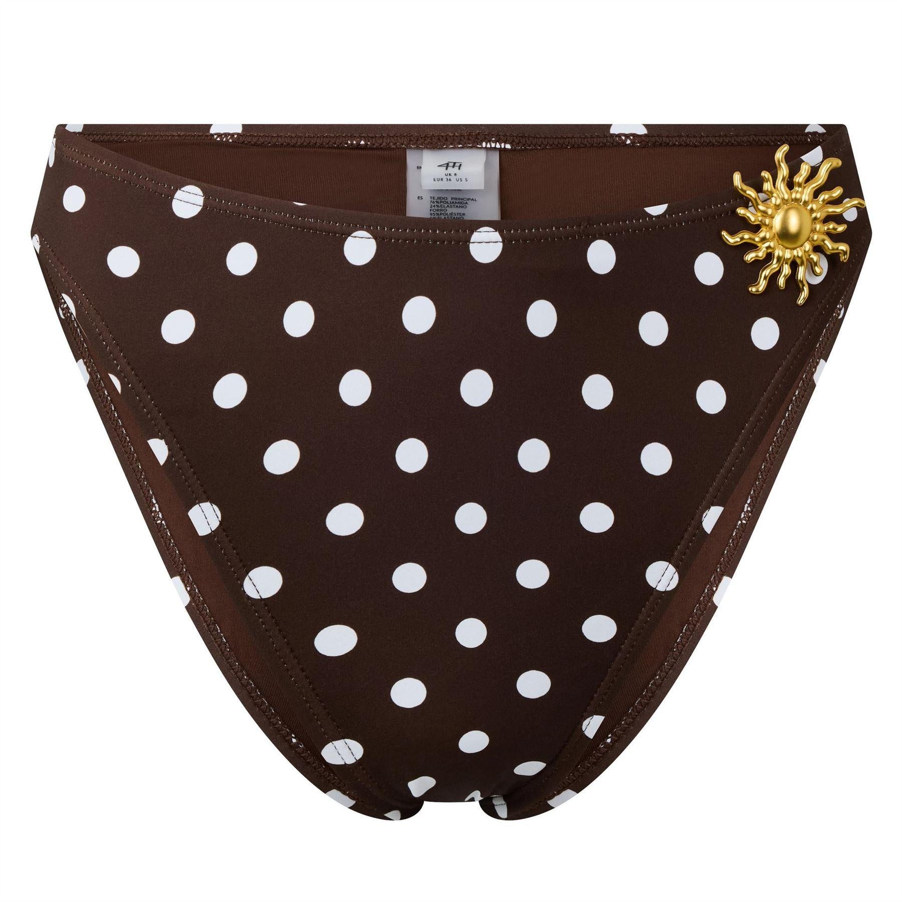 Brown - Front - 4th And Reckless Womens-Ladies Harri Polka Dot High Leg Bikini Bottoms