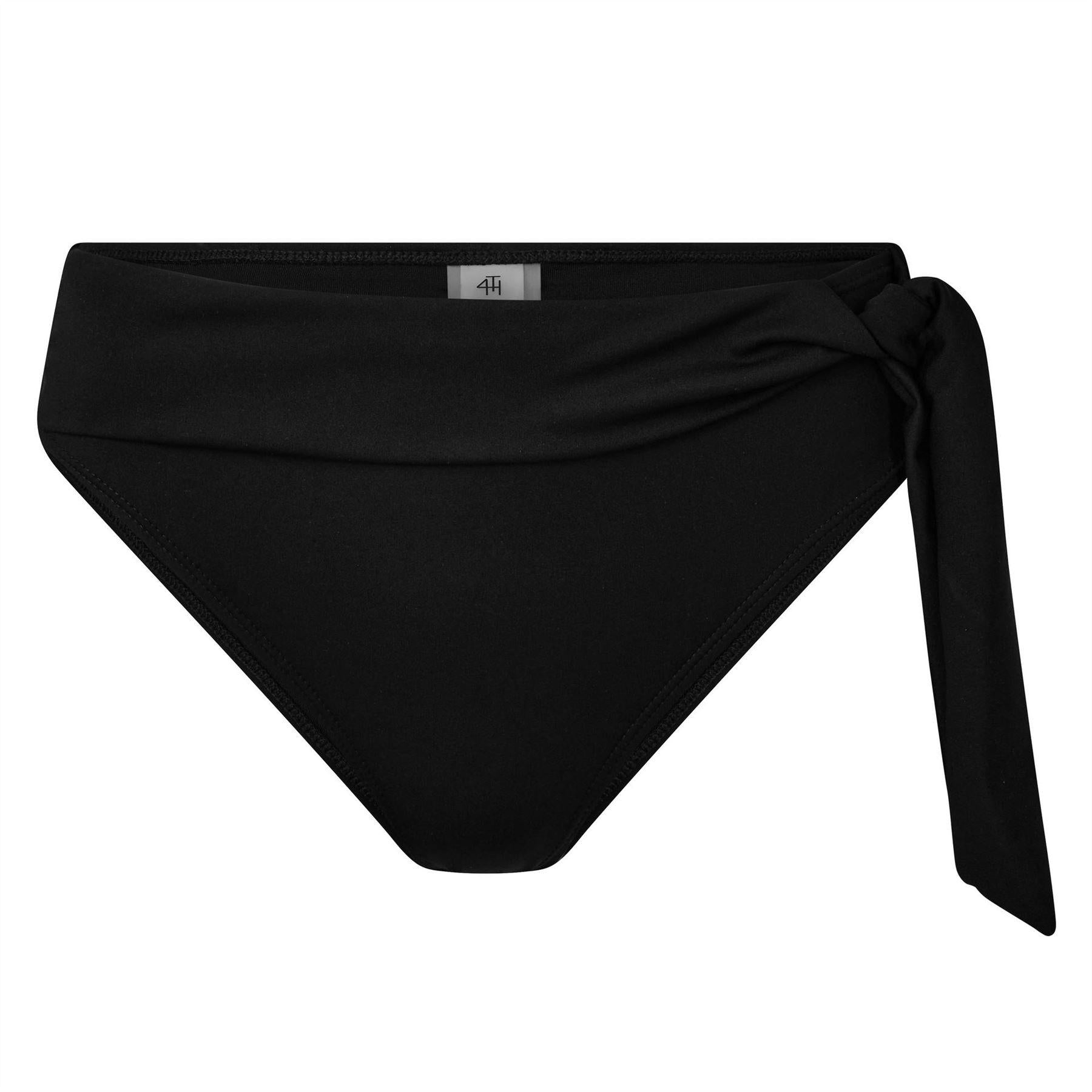 Black - Front - 4th And Reckless Womens-Ladies Cara High Leg High Leg Bikini Bottoms
