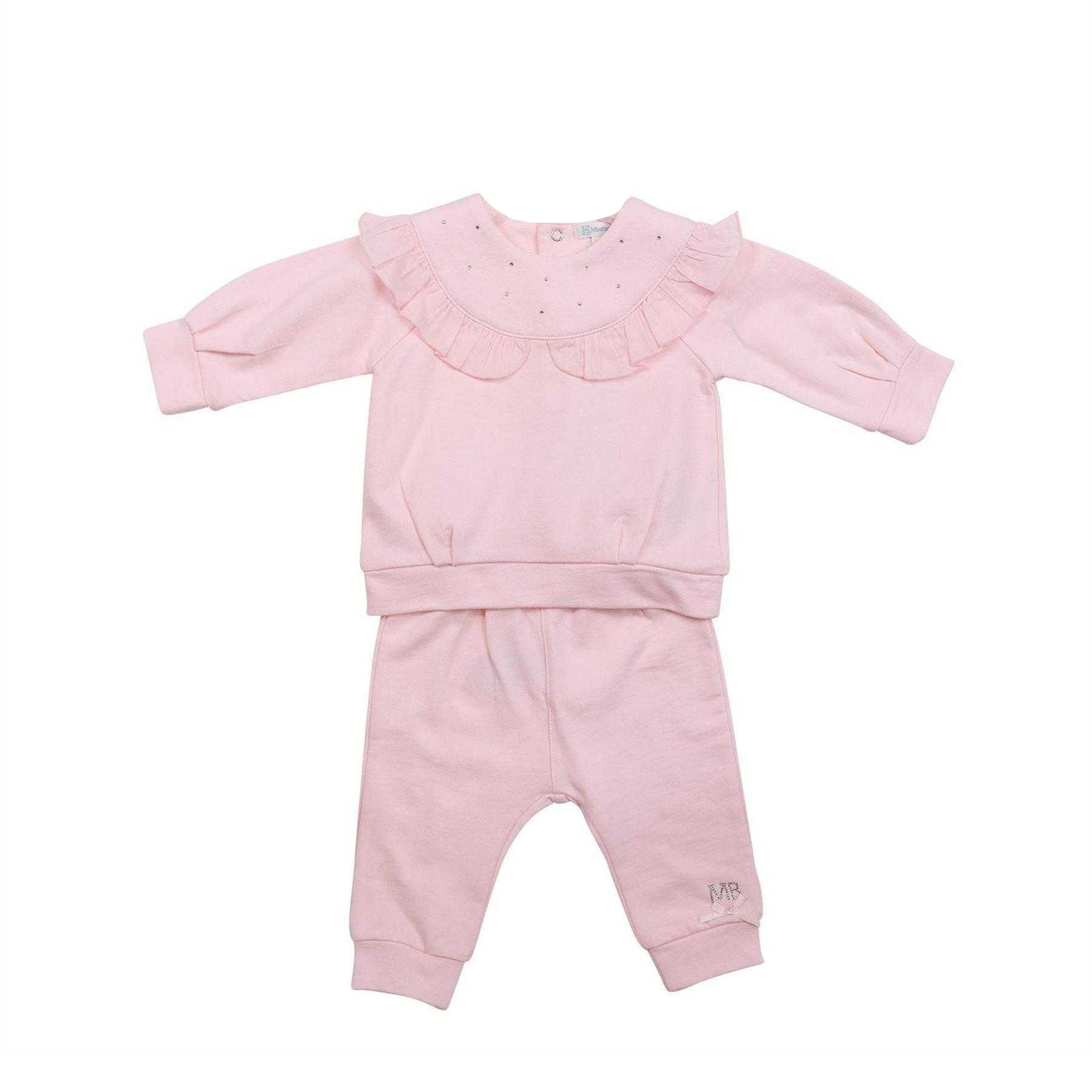 Pink - Back - Mintini Baby Girls Ruffled Long Pyjama Set