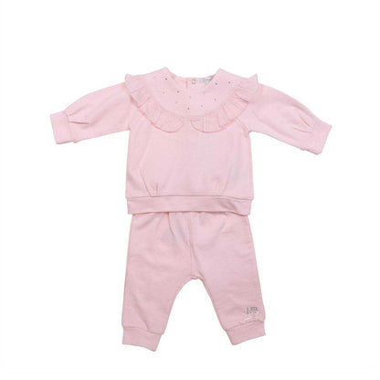 Pink - Back - Mintini Baby Girls Ruffled Long Pyjama Set