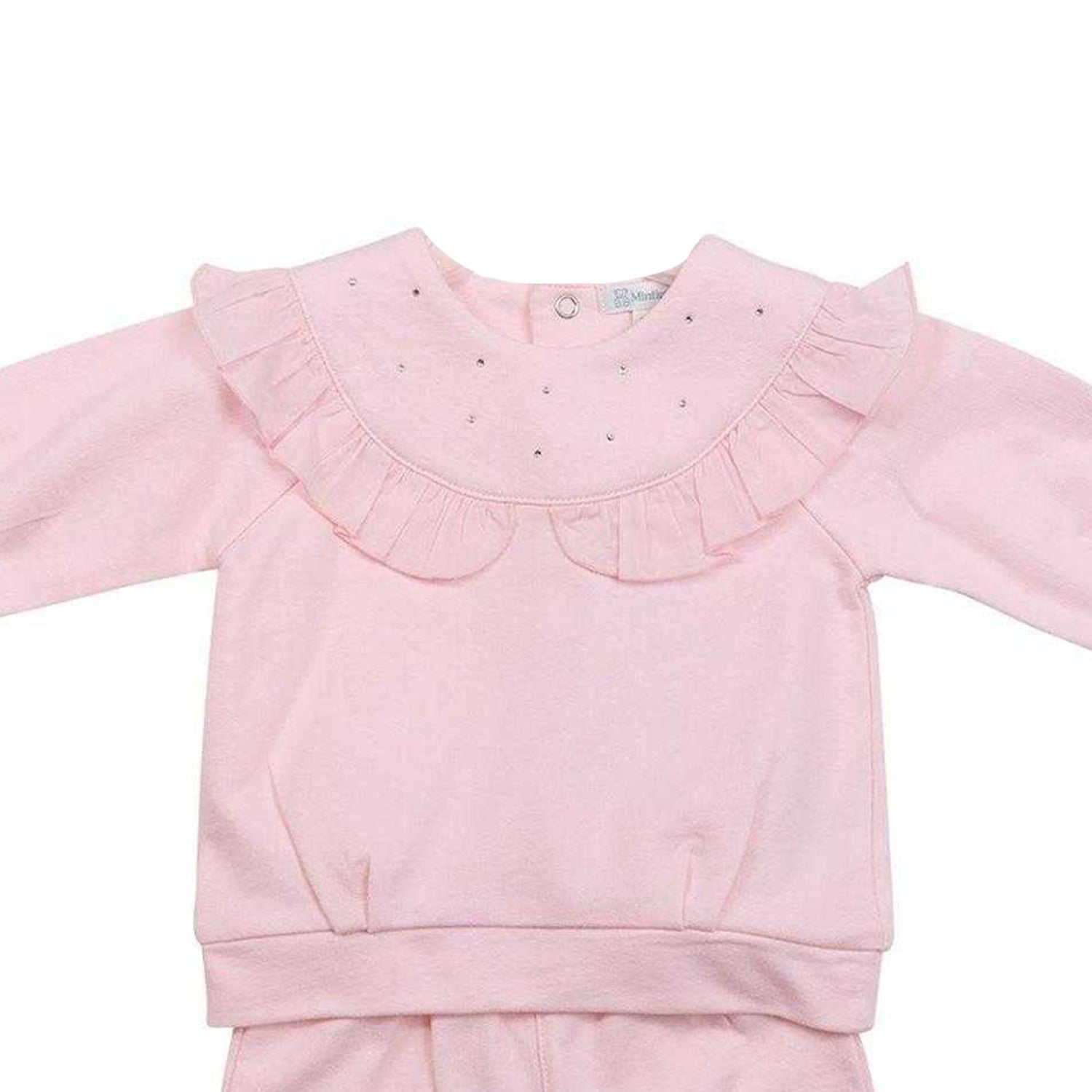 Pink - Side - Mintini Baby Girls Ruffled Long Pyjama Set