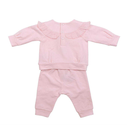 Pink - Front - Mintini Baby Girls Ruffled Long Pyjama Set