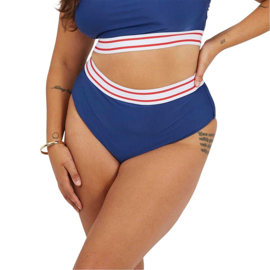 Navy-White-Red - Front - Brave Soul Womens-Ladies Striped High Waist Bikini Bottoms