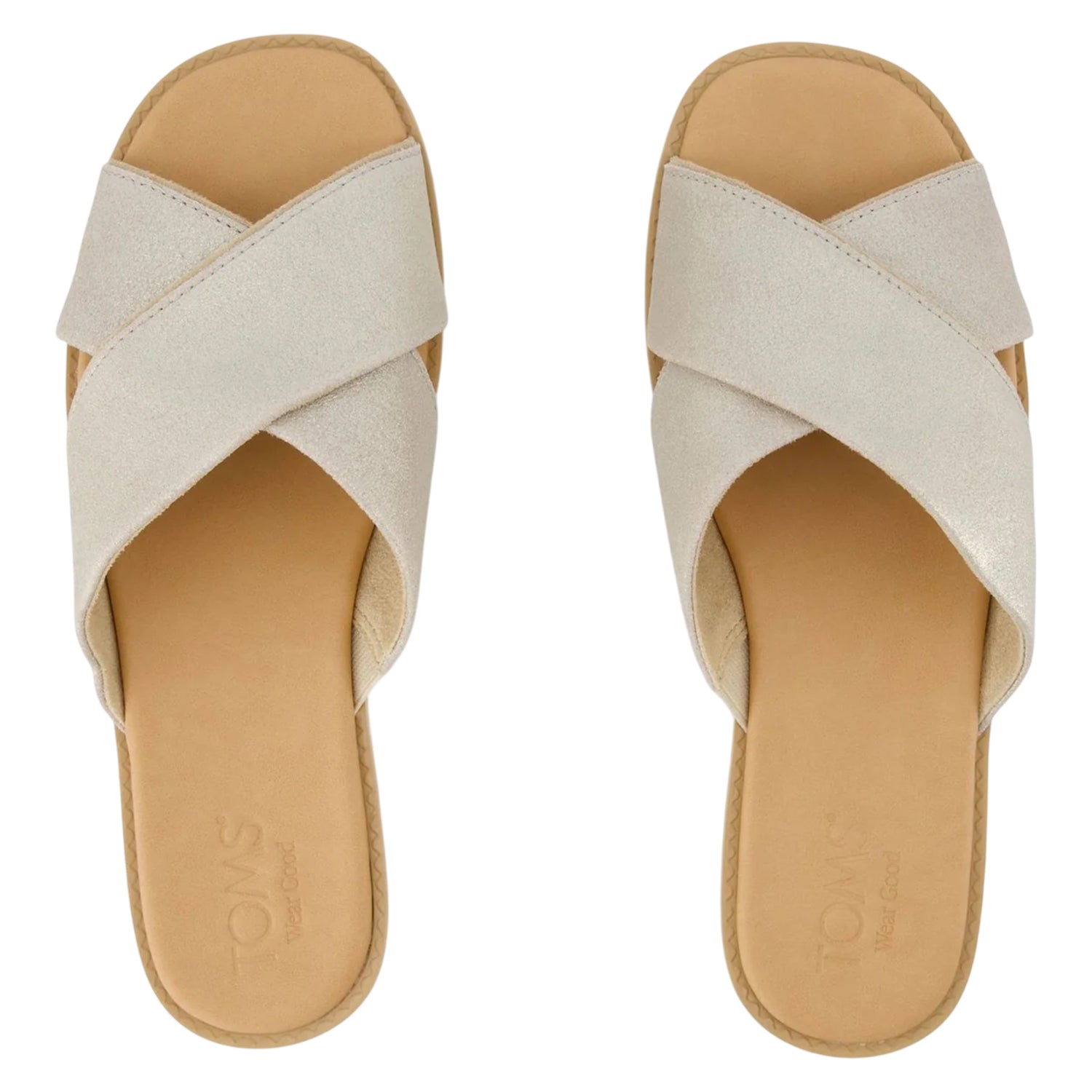 Silver - Side - Toms Womens-Ladies Mae Crossover Strap Sliders