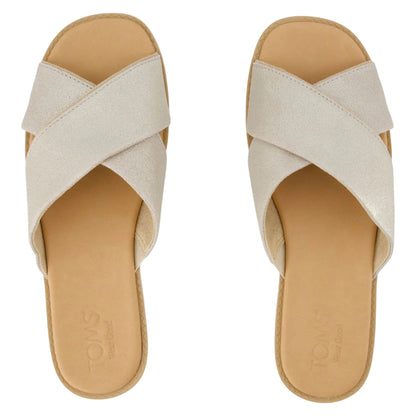 Silver - Side - Toms Womens-Ladies Mae Crossover Strap Sliders