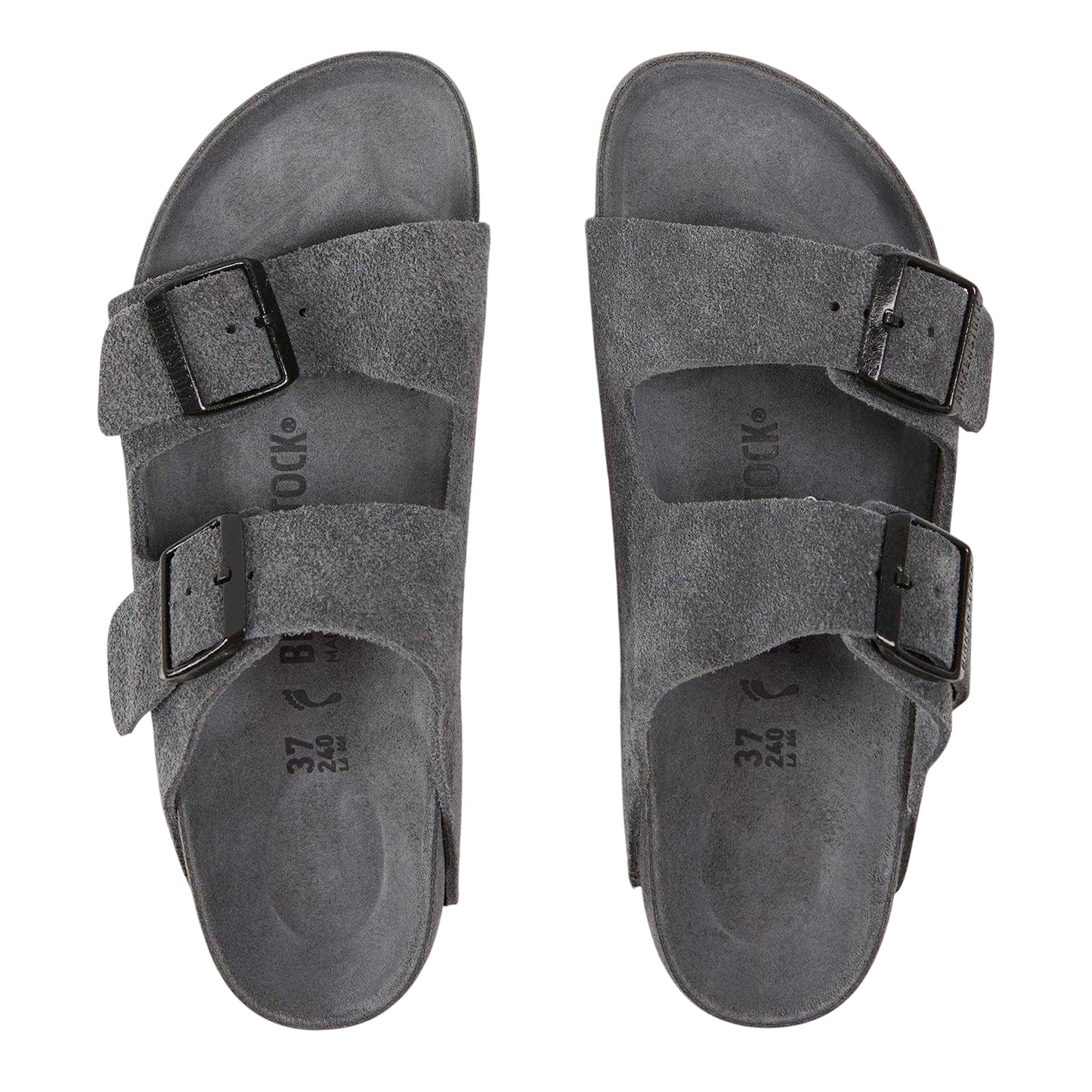 Charcoal - Side - Birkenstock Womens-Ladies Arizona EXQ Leve Suede Flat Sandals