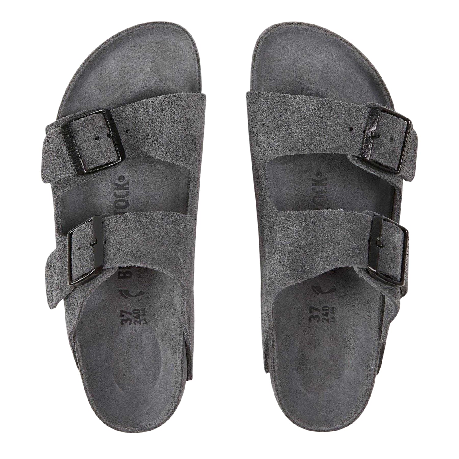 Charcoal - Side - Birkenstock Womens-Ladies Arizona EXQ Leve Suede Flat Sandals