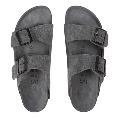 Charcoal - Side - Birkenstock Womens-Ladies Arizona EXQ Leve Suede Flat Sandals