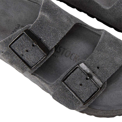Charcoal - Lifestyle - Birkenstock Womens-Ladies Arizona EXQ Leve Suede Flat Sandals