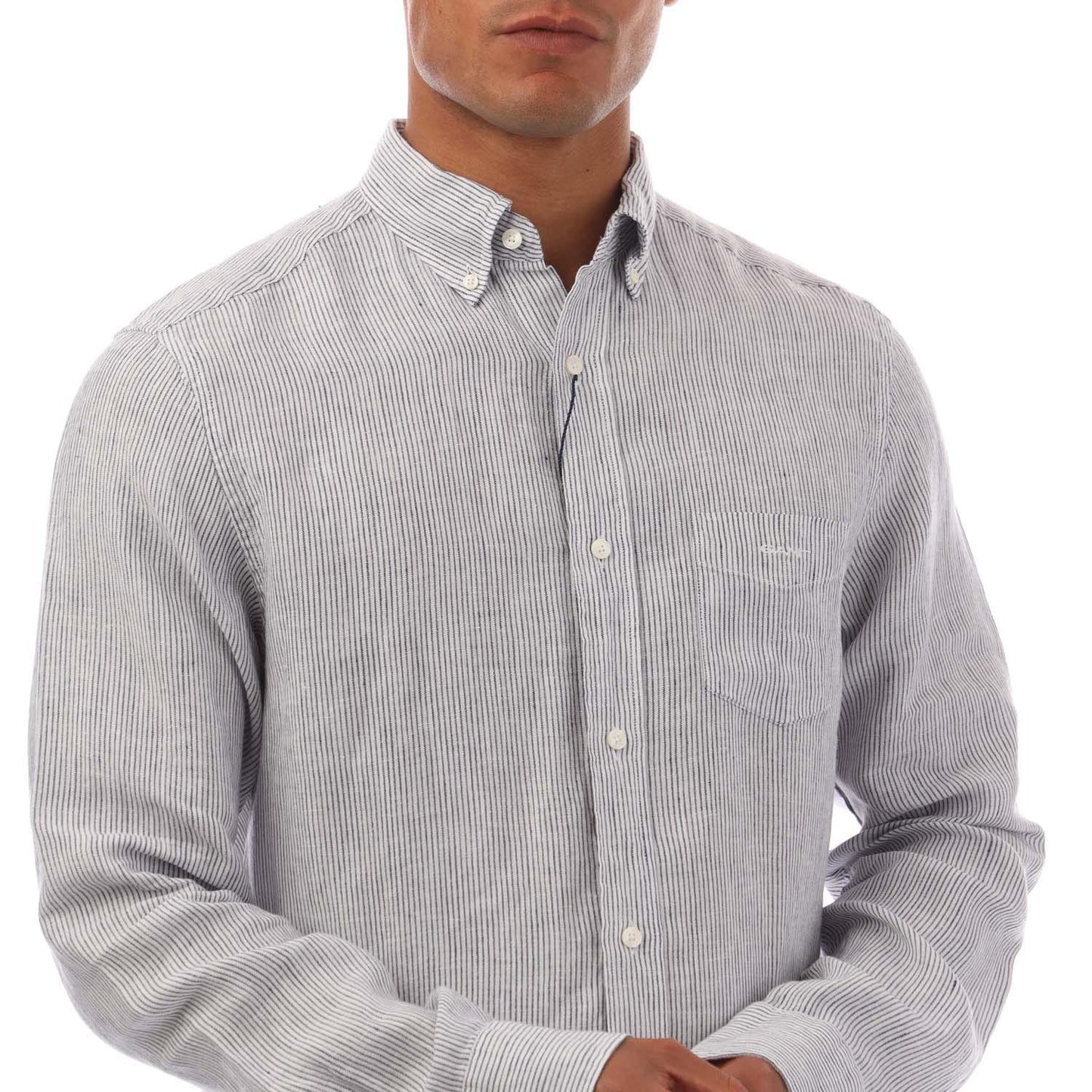 White - Side - Gant Mens Striped Linen Regular Shirt