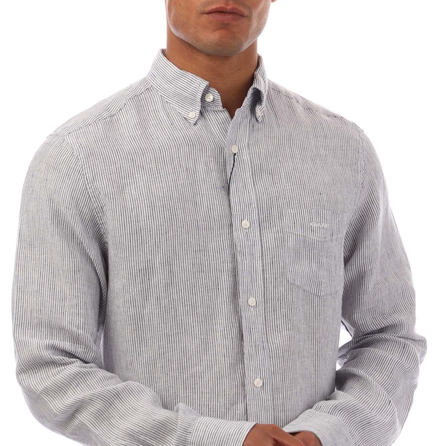 White - Side - Gant Mens Striped Linen Regular Shirt
