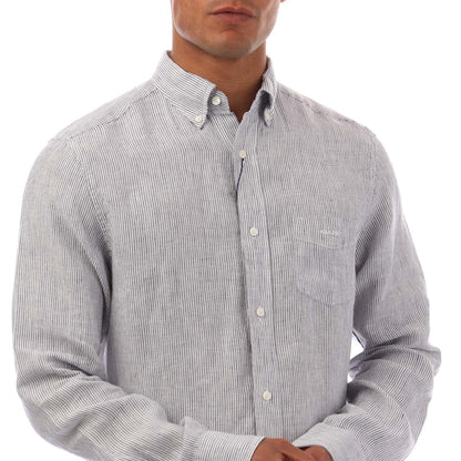White - Side - Gant Mens Striped Linen Regular Shirt