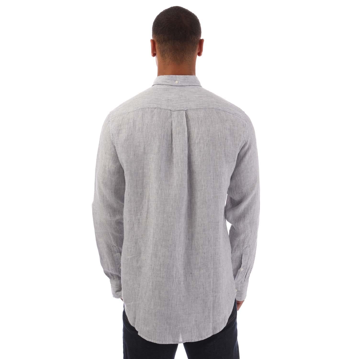 White - Back - Gant Mens Striped Linen Regular Shirt