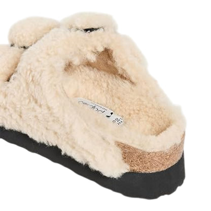 Eggshell - Back - Birkenstock Womens-Ladies Arizona Teddy Fur Buckle Platform Sandals