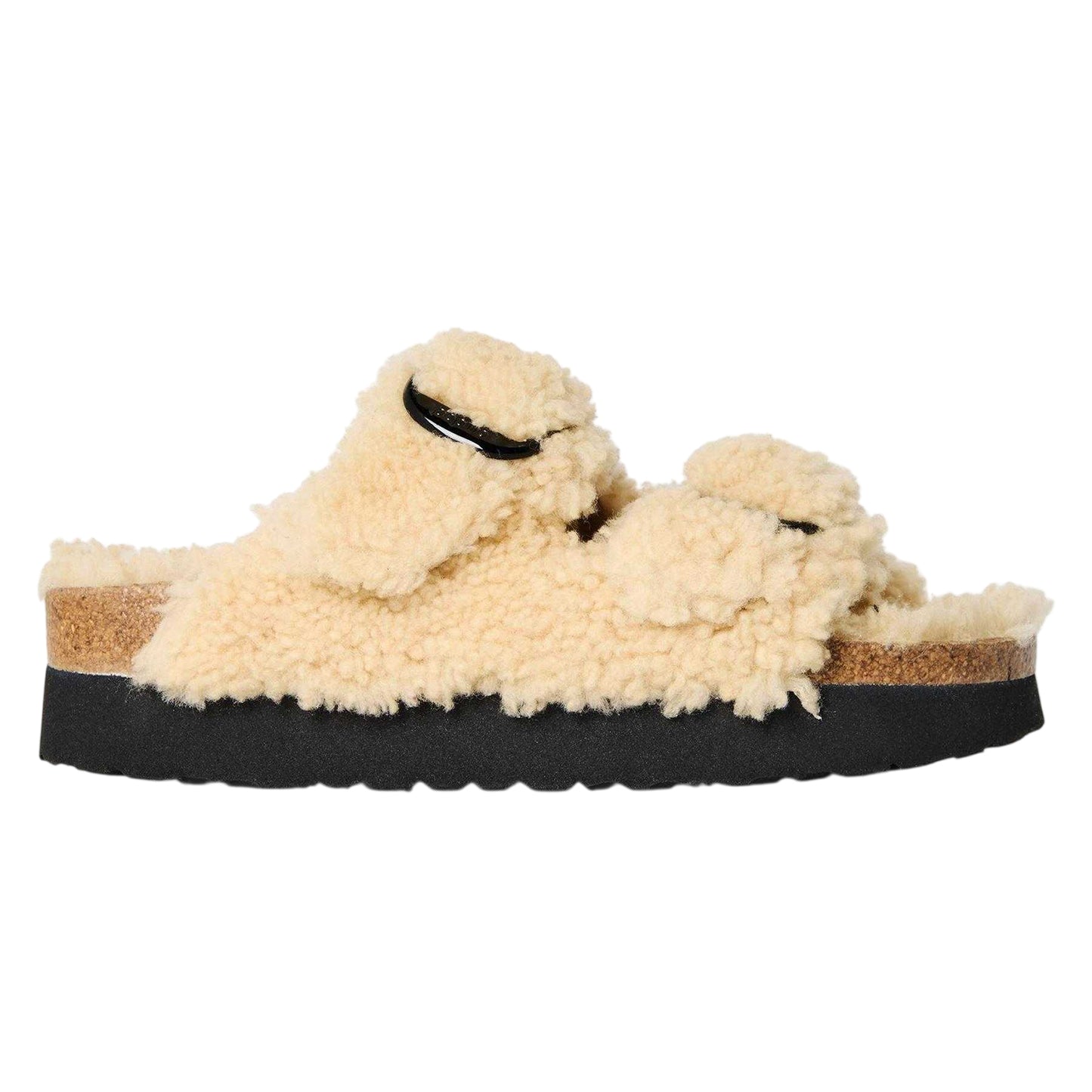 Eggshell - Front - Birkenstock Womens-Ladies Arizona Teddy Fur Buckle Platform Sandals