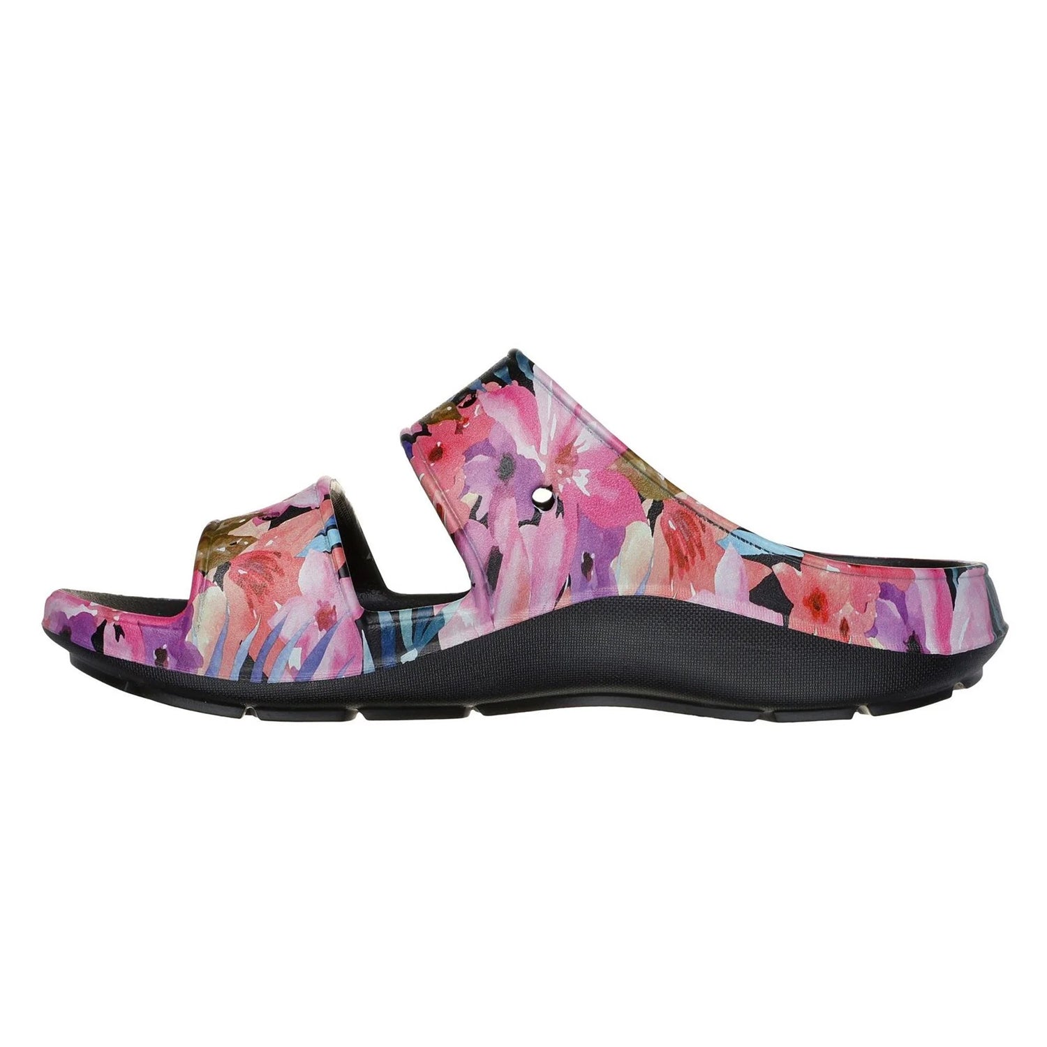 Black-Multicoloured - Back - Skechers Womens-Ladies Archfitwave Floral Open Toe Slides