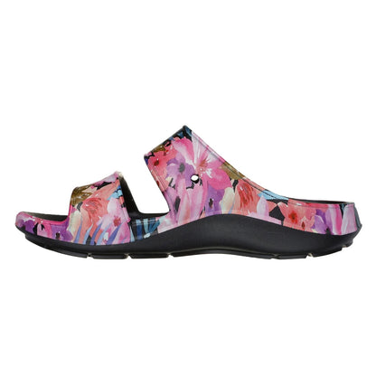 Black-Multicoloured - Back - Skechers Womens-Ladies Archfitwave Floral Open Toe Slides