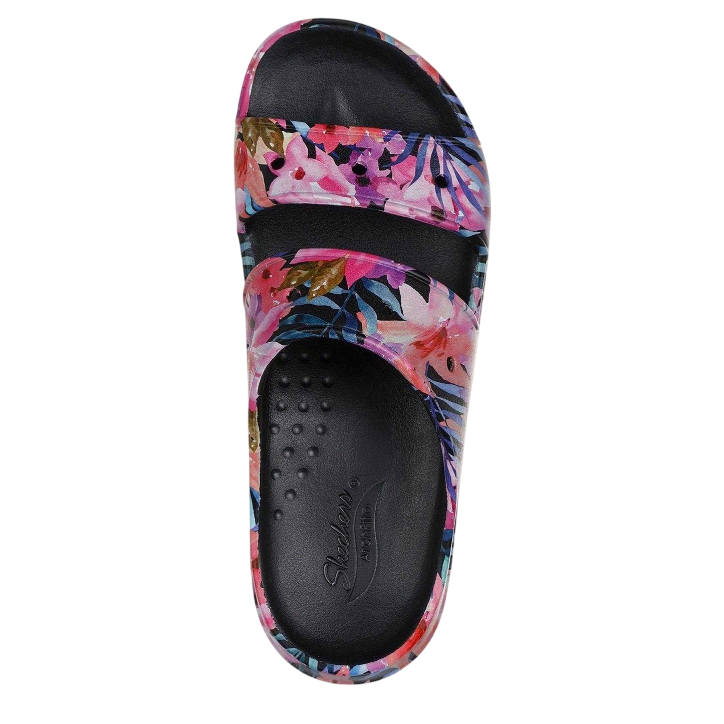 Black-Multicoloured - Side - Skechers Womens-Ladies Archfitwave Floral Open Toe Slides