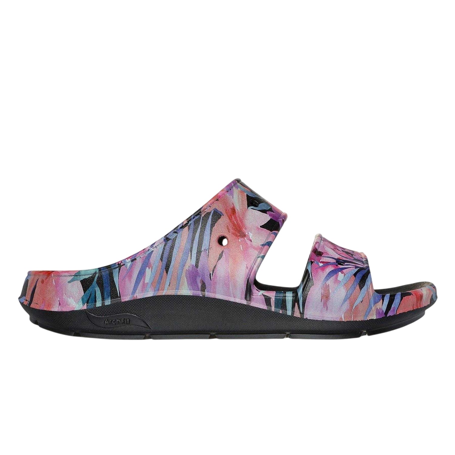 Black-Multicoloured - Front - Skechers Womens-Ladies Archfitwave Floral Open Toe Slides