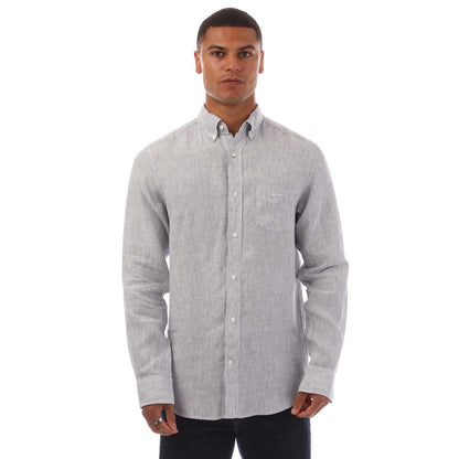 White - Front - Gant Mens Striped Linen Regular Shirt
