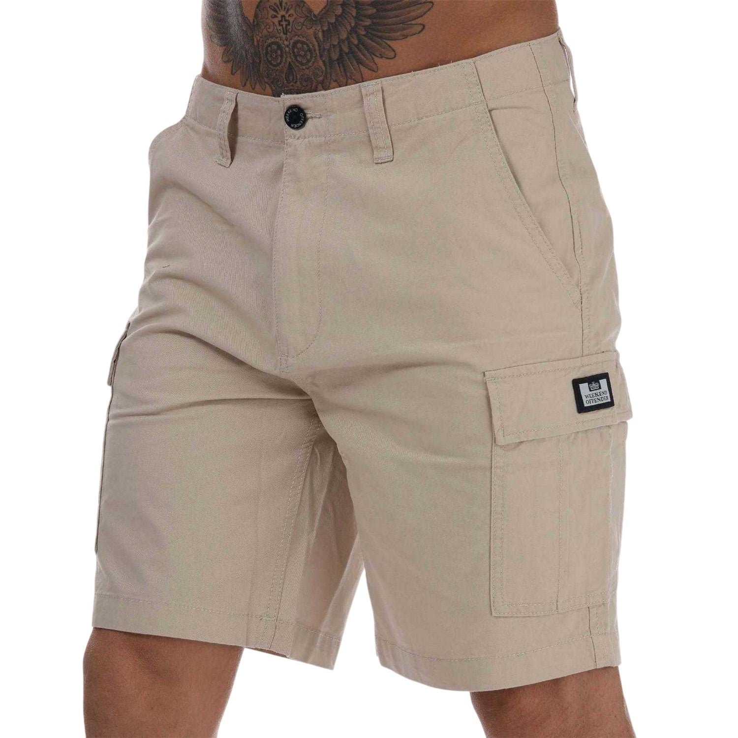 Stone - Front - Weekend Offender Mens High Desert Cargo Shorts