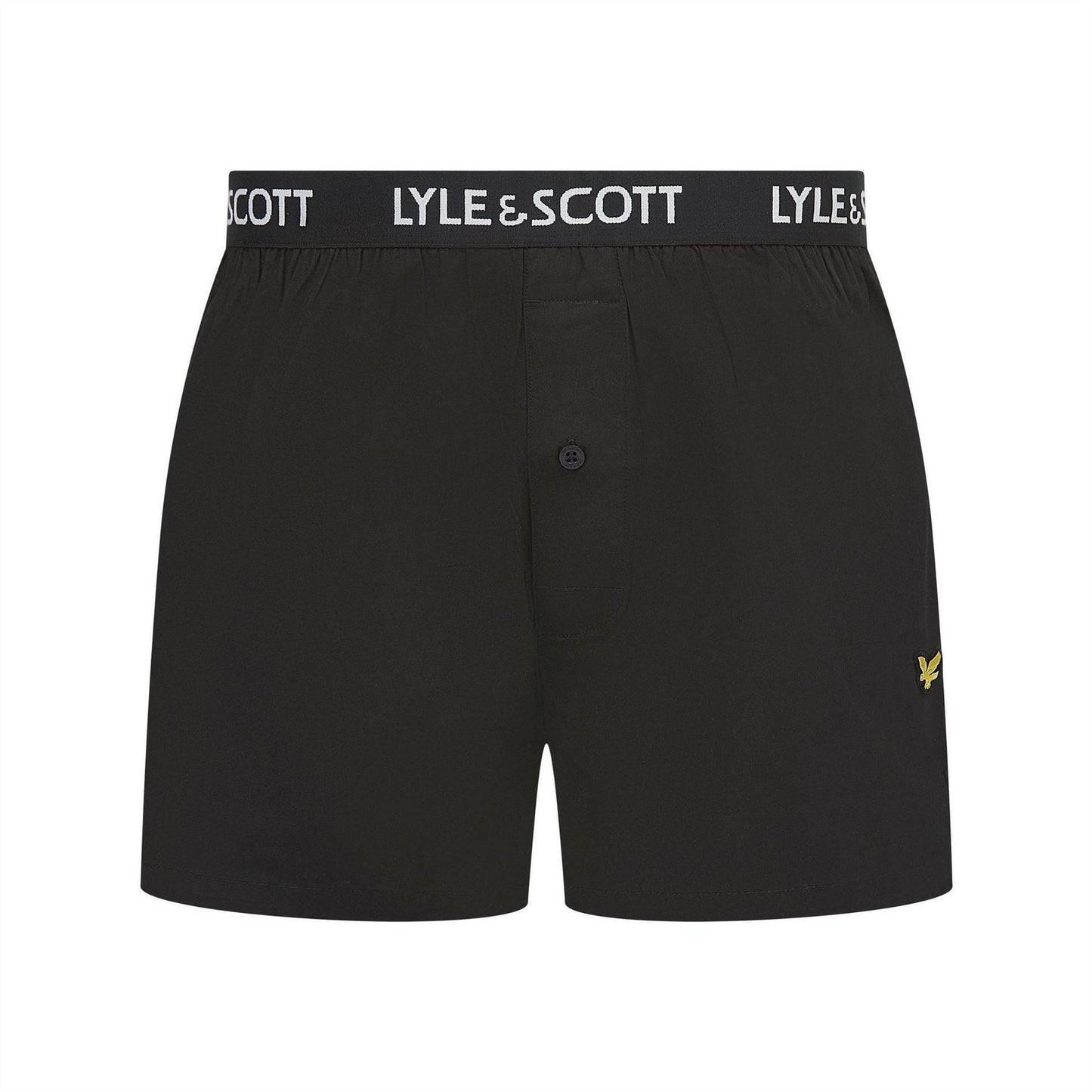 Black - Back - Lyle & Scott Mens Usher Logo Woven Boxer Shorts (Pack of 2)