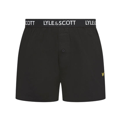 Black - Back - Lyle & Scott Mens Usher Logo Woven Boxer Shorts (Pack of 2)