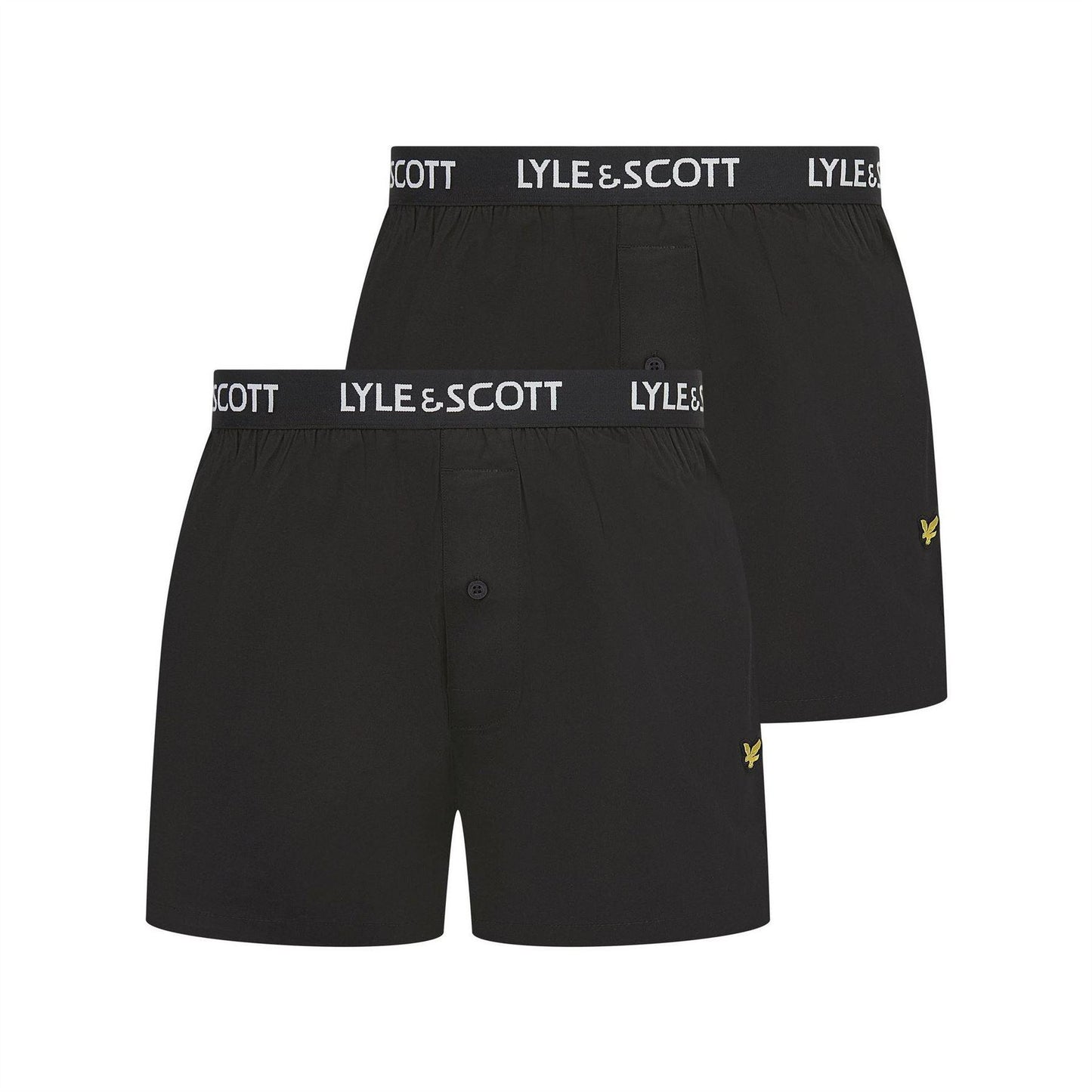 Black - Front - Lyle & Scott Mens Usher Logo Woven Boxer Shorts (Pack of 2)