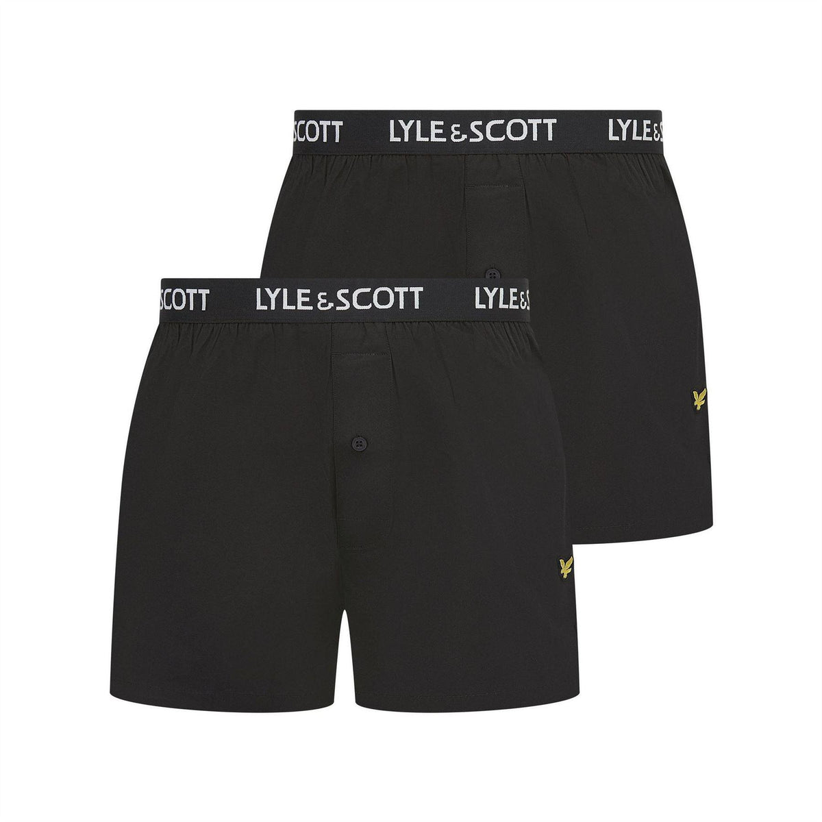 Black - Front - Lyle & Scott Mens Usher Logo Woven Boxer Shorts (Pack of 2)