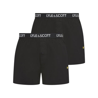 Black - Front - Lyle & Scott Mens Usher Logo Woven Boxer Shorts (Pack of 2)